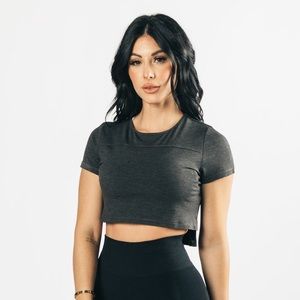 Alphalete Short Sleeve Crop Top - Marled Black